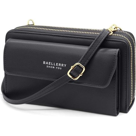 Sac à bandoulière pour téléphone avec bandoulière et fente pour 12 cartes (noir),