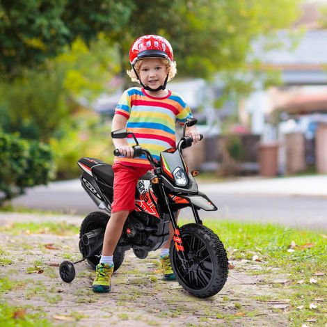 Motocicleta eléctrica infantil Aprilia con licencia oficial, equipada con 2 motores de 12 V, ruedines de apoyo, luces LED y música (roja).