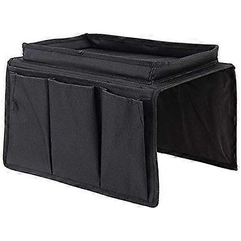 Sac de rangement pour accoudoir de canapé, modèle à 4 poches, avec porte-gobelet, peut suspendre et ranger la télécommande du téléviseur, compatible avec les canapés et les fauteuils, noir. (1/5)