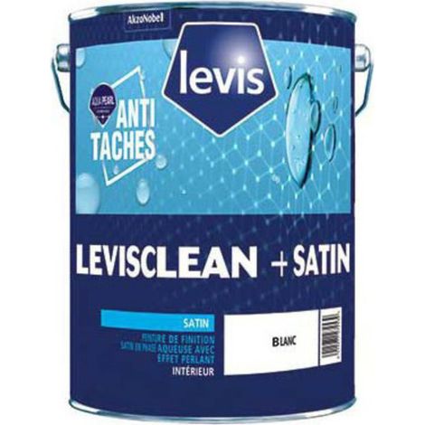 Levis Levisclean+ Satin Peinture Acrylique Effet Perlant Anti Taches - Surfaces Murales - Intérieur Conditionnement: 1L - Couleur: BLANC