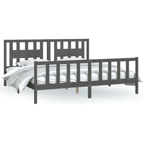 Maison Exclusive - Massivholzbett mit Kopfteil Grau Kiefer 200x20
