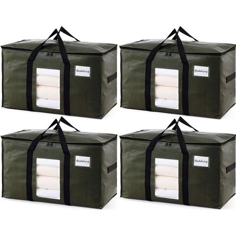 Sacs de Rangement Robustes avec Couvercle et poignées renforcées, Extra Larges,Cartons de déménagement pour vêtements, Voyage, Sacs de déménagement (Vert, Lot de 4) (1/5)