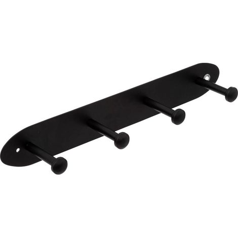 5Five Simply Smart – Patère murale 4 têtes en acier noir – Fixation murale robuste – Dimensions L. 35 x P. 6,5 x H. 5 cm – Pour manteaux et sacs (1/3)
