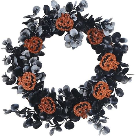 Couronne Halloween Citrouille Plastique pour déco Couronne d\'Halloween en Plastique Citrouille 30cm pour décor Effrayant pour Porte Fenêtre pour fête (1/5)