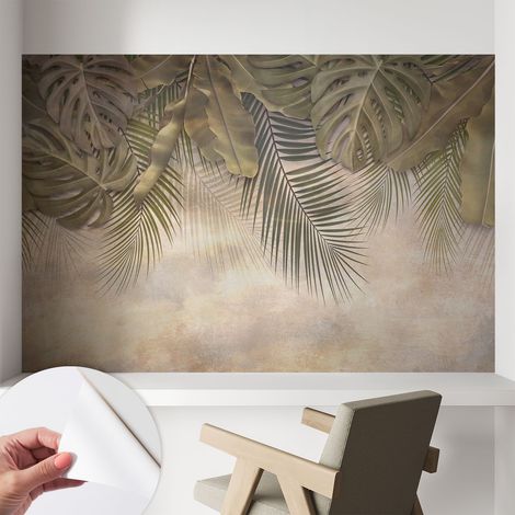 Papier peint adhésif décoratif pour salon chambre et cuisine Facile à poser avec colle Feuilles tropicales 104x70 cm (1/5)