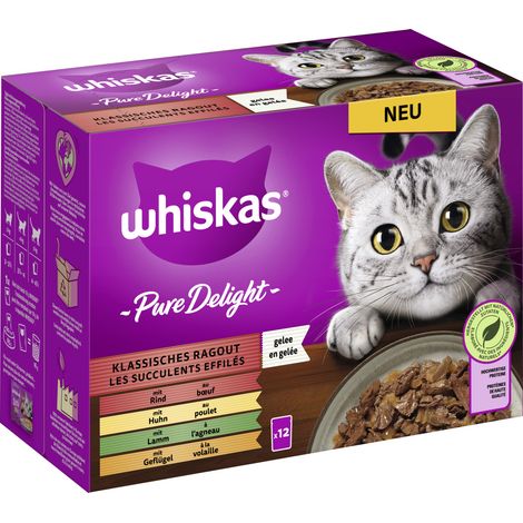 Whiskas Multipack Pure Delight Klassisches Ragout Katzenfutter 12 x 85 g