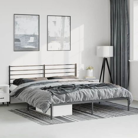 Bettgestell mit Kopfteil Metall Schwarz 193x203 cm