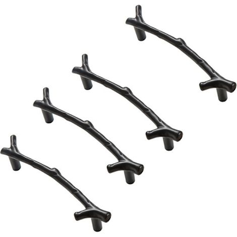 Lot de 4 poignées de tiroir en alliage de zinc noir entraxe 96 mm, boutons de meuble pour table de nuit et commode, quincaillerie (1/5)