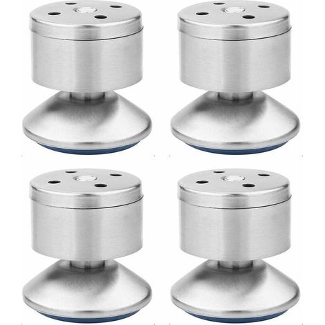 Pieds Nivellement Réglables Acier Inoxydable Pieds Canapé Réglables Multifonction Métal Tapis en Caoutchouc, Facile à Installer, Convient Tables, Armoires, Canapés, Lits Etc—4 Pièces (Argent)