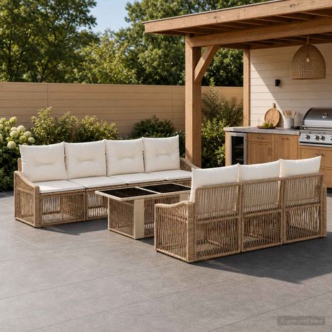 vidaXL Set Divano da Giardino 8 pz Beige e Bianco Crema polyrattan (1/5)