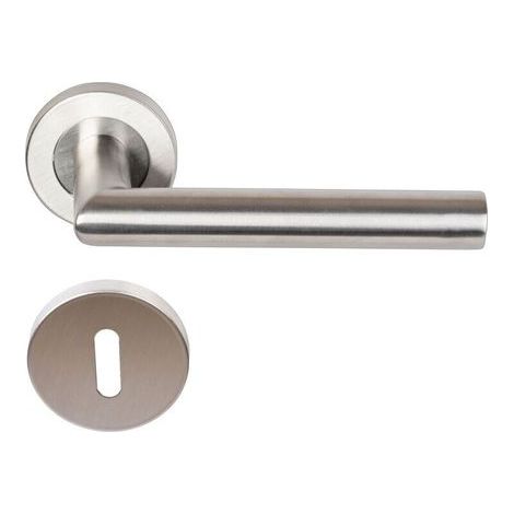 Poignée ronde en acier inoxydable brossé - Poignée de serrure de porte - Trou de serrure ovale - 1 pièce - Argent (1/5)