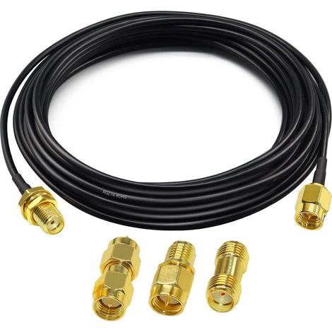 RG174 SMA Câble Coaxial Mâle à Femelle RF 16,4 Pieds (5m) + 3 Adaptateurs Radio Ham, Antenne 3G 4G LTE, Équipement SDR, ADS-B, GPS (1/5)