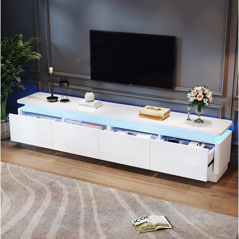 Meuble TV LED 180 x 34 x 40 cm, 4 tiroirs, blanc HAVRYA (1/5)