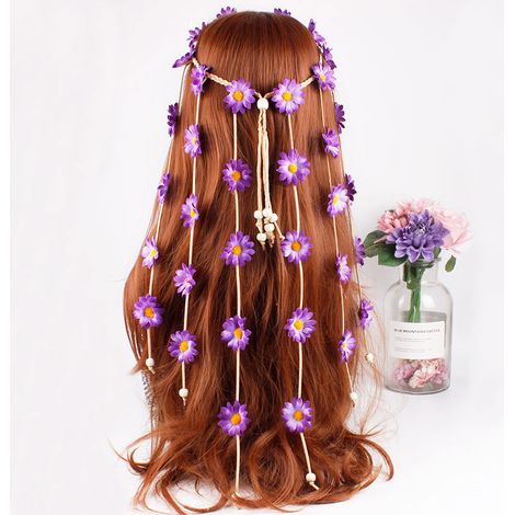 1 bandeau de tournesol, diadème de perles de tournesol corolle, costume de cosplay de décorations de fête de diadème (violet) (1/2)