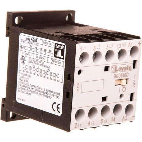 Contacteur de puissance triphasé 6 A 2,2 kW à 400 V CA, bobine 24 V CC, 0 Ω 1 Ω 11BG0610D024