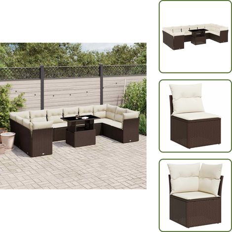 The Living Store 11-tlg. Garten-Sofagarnitur mit Kissen Braun Poly Rattan - Gartenmöbel - Sofagarnitur - Outdoor Möbel - Lounge Set - Rattan Gartenmöbel
