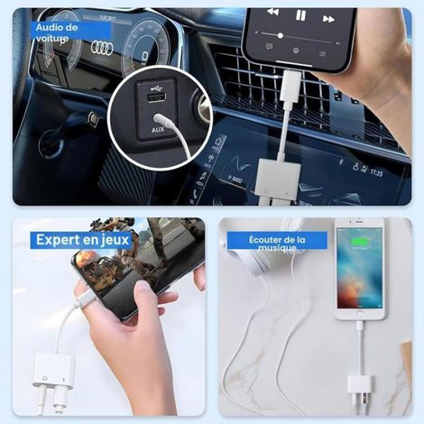 Adaptateur Lightning Jack 3,5 Mm With Charge, Adaptateur Jack Iphone Adaptateurs Casque Iphone Aux Audio Pour Iphone 14/13/1[C280] (1/4)