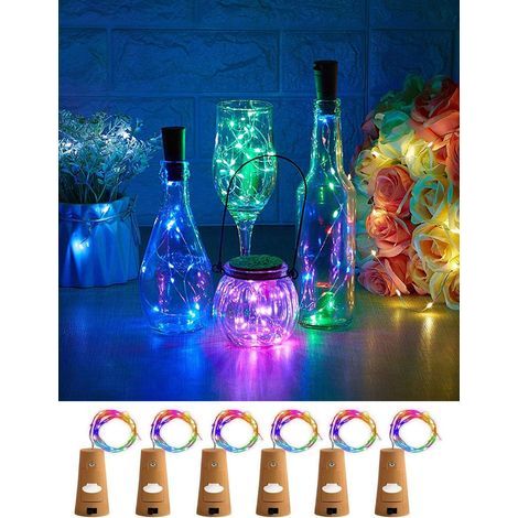 Weinflaschen-Lichter mit Korken, 6 Stück, 20 LEDs, 6,5 Fuß (2 m), silberfarbener Kupferdraht, batteriebetrieben, Heimdekoration, Seillampe für DIY-Geburtstagsparty (1/5)