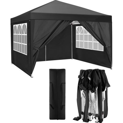 Carpa tipo toldo, impermeable, fácil de montar, negra, 3x3 m (1/2)