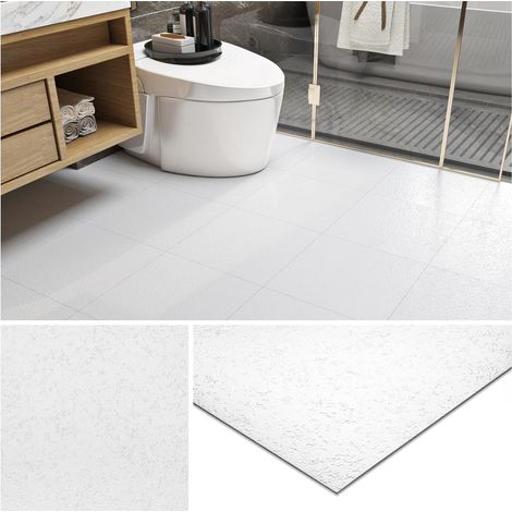Dalle PVC Adhesive Sol Blanc Lavable Lino Sol Adhesif Cuisine Salle de Bain Carrelage Adhesif Sols 30x30CM PVC Blanc Chambre Salon Corridor Revetement de Sols Adhésif Épais, 4 Dalles (1/5)