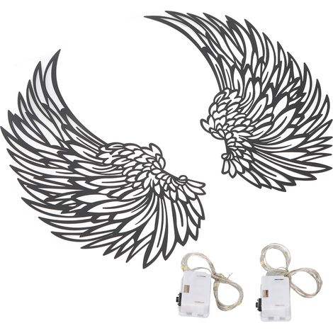 Ailes d'ange en métal, décoration murale à suspendre pour intérieur et extérieur, avec lumières LED, pour la maison, la chambre, le salon, le jardin ou le bureau. (1/5)