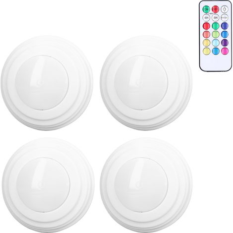 Lot LED RGBW rond avec télécommande, veilleuse colorée 7 couleurs pour placard, éclairage d'armoire (sans piles, télécommande avec piles intégrées, 1 contrôle + 4 lampes) (1/5)