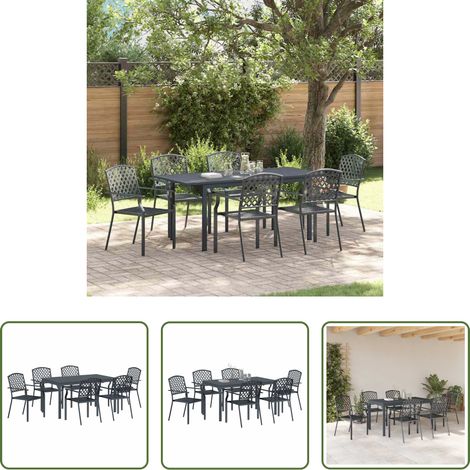 Gartentisch - Garten Essgruppe 7 pcs Anthrazit Pulverbeschichteter Stahl (1/5)