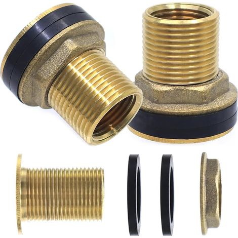 2 Pieces Rainwater Tank Connector AG 3/4" x IG 1/2" Brass Water Tank Water Pipe Fitting with 4 Seals for Taps, Buckets and Water Tanks (1/5)