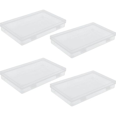 Set mit 4 durchsichtigen Kunststoffboxen mit Klappdeckeln, vielseitige Aufbewahrungsbehälter für kleine Gegenstände (1/5)