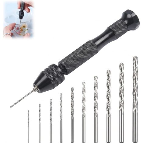 Kit de 11 Pièces Mini Perceuse Main Précision, Perceuse Manuelle Compacte Hélicoïdale avec Forets Remplaçables (0,8-3,0 mm), pour Bricolage, Modèles, Bois (1/5)