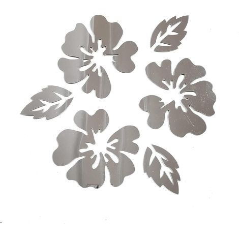 Miroir Stickers Muraux Fleurs Decoration Murale Salon Moderne Autocollant Mural Sticker Salle de Bain Miroir Fleurs Deco Argent (1/5)