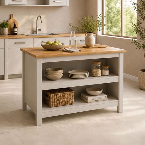 Îlot de cuisine 2 niches 124x75x91,5 cm beige et chêne
