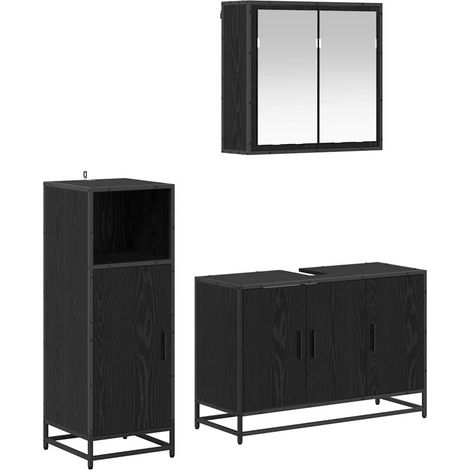 vidaXL Bathroom Furniture Set 3 pcs Black Oak Engineered Wood (1/5)