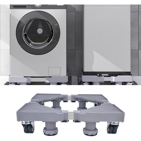 Supporto mobile multifunzionale per lavatrice con ruote bloccabili, base regolabile in ABS+TPU+acciaio inox, dimensioni 41-62 cm x 42-60 cm (1/4)