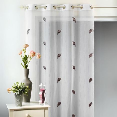 Voilage Fantaisie Jacquard 'feuilles' Gris clair 140x260 cm