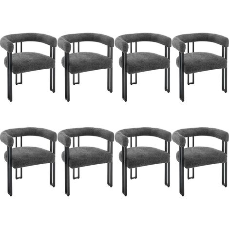 WOLTU Set di 8 Sedie da Pranzo in Ciniglia Sedie da Cucina Moderne con Gambe in Metallo Sedie da Salotto per Soggiorno, Grigio Scuro