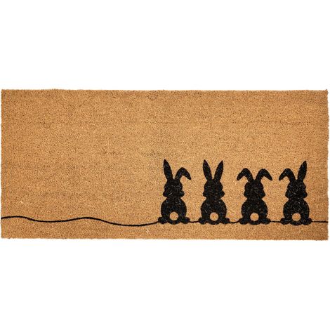 Zerbino in fibra di cocco antiscivolo 55 x 120 cm con fondo in PVC con motivo a coniglio naturale Pulian