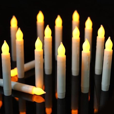Velas sin llama a pilas, velas LED parpadeantes, candelabros eléctricos cónicos. Altura: 15 cm, juego de 12 unidades, sin mando a distancia. (1/5)