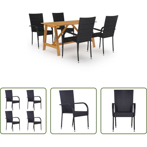 vidaXL Salle à manger extérieure - Ensemble à manger de jardin 5 pcs Noir (1/5)
