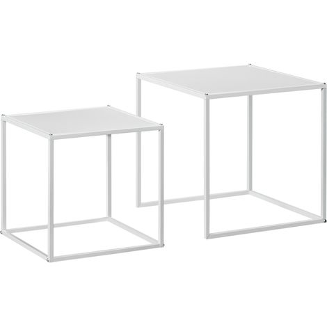 Set di 2 tavolini da salotto quadrati in acciaio bianco, design moderno, 40 e 35 cm (1/5)