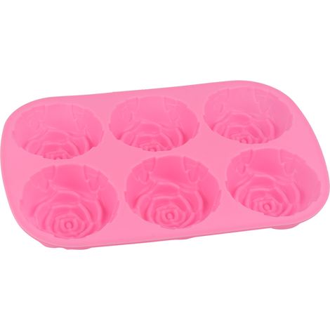 Silikon-Pudding- und Schokoladenkuchenform mit 6 Mulden in Rosenform, mikrowellen- und gefriergeeignet, rosa (1/5)