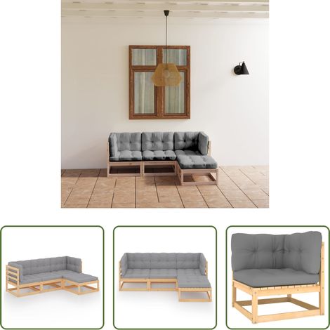 Kieferholz - 4-tlg. Garten-Lounge-Set mit Kissen Kiefer Massivholz (1/5)