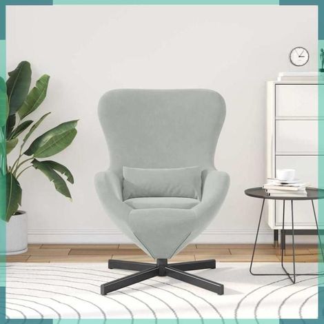 Fauteuil - Œuf - Velours - Gris clair - Structure métal 63x73x90 cm (1/5)