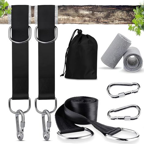 7 Pièces Corde Balancoire, Hamac Sangle, Polyester, 2 Courroie de Suspension + 2 Boucle de Connexion + 2 Coussinets de Protection des Arbres + 1 Sacs, pour Balançoire Extérieure, Hamac (1506.5CM) (1/5)