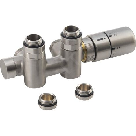 Sapho Twin Combi - Jeu de raccordement thermostatique, raccordement central, version droite, inox brossé CP5510S (1/2)