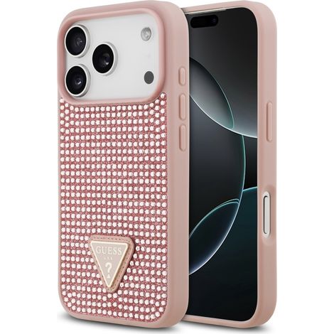 Coque Guess à logo triangulaire en strass rose pour iPhone 17 Pro