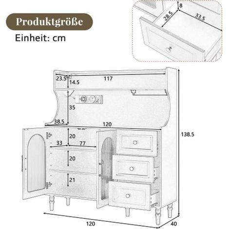 Armoire haute avec prises et tiroirs – Meuble bar, porte‑verres à vin, étagères réglables, blanc – Rangement modulable pour salle à manger (1/5)