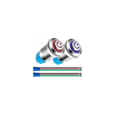 Lot de 2 interrupteurs à bouton-poussoir à verrouillage automatique en acier inoxydable 12 mm 12V Crezuo (1/4)