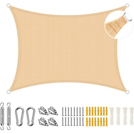 3.6x4.8m Voile d'ombrage avec Kit de Matériel, Rectangulaire Toile Ombrage Protection UV 95%, pour Terrasse Jardin Extérieur-Crème (1/5)