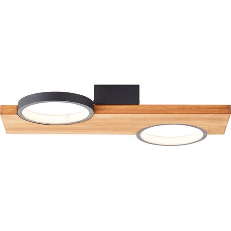 Brilliant Lampe Cheesy LED Deckenleuchte 40x25cm matt schwarz/holz braun 14 W LED integriert